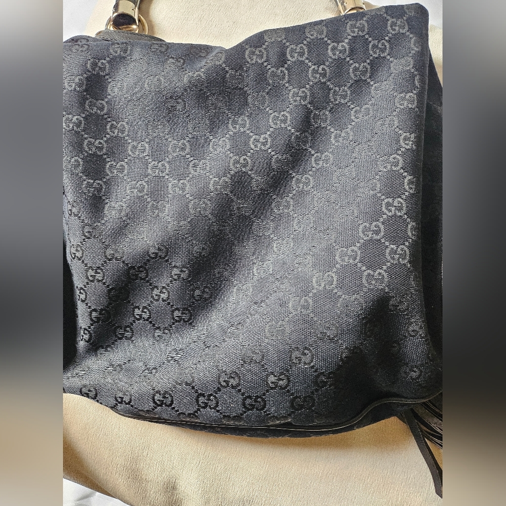 🔥SOLD🔥GUCCI Black GG Fabric Medium Babouska Indy Top Handle Bag - Picture 9 of 17